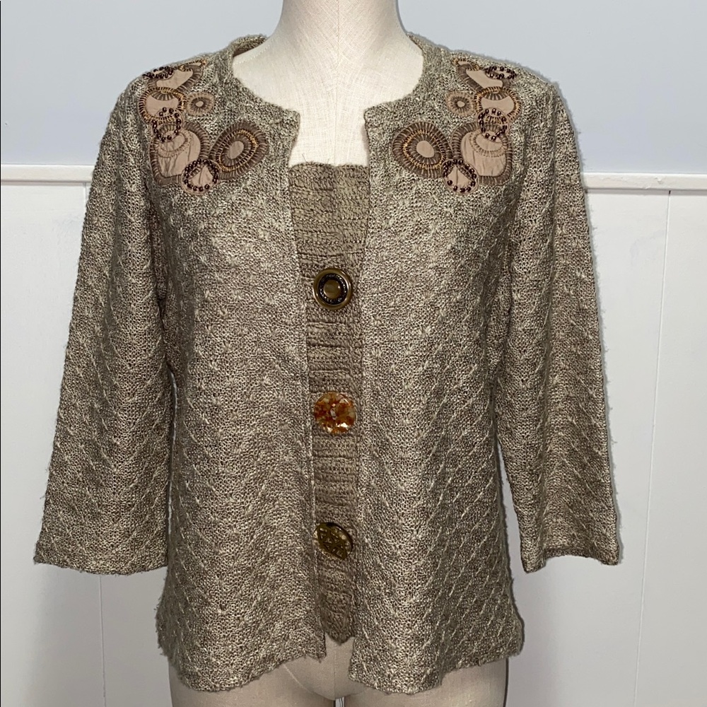 Per Una Taupe Cardigan with Embellished Neckline